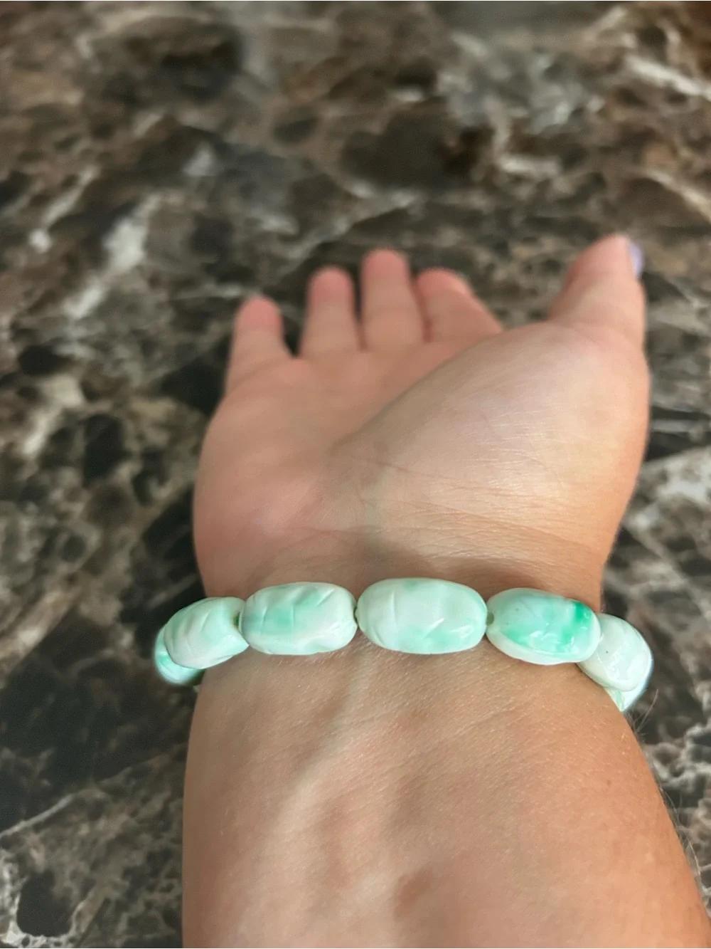 Handmade Green Bead Stretch Bracelet - Unbranded